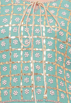 Gota Patti Chanderi Silk Straight Suit in Light Sea Green