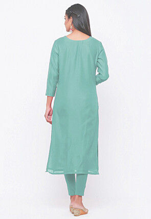 Gota Patti Chanderi Silk Straight Suit in Light Sea Green
