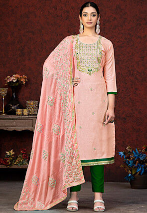 Gota Patti Cotton Pakistani Suit in Peach