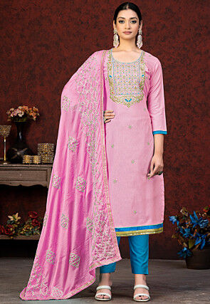 Gota Patti Cotton Pakistani Suit in Pink