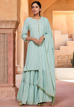 Gota Lace Cotton Pakistani Suit in Sea Green