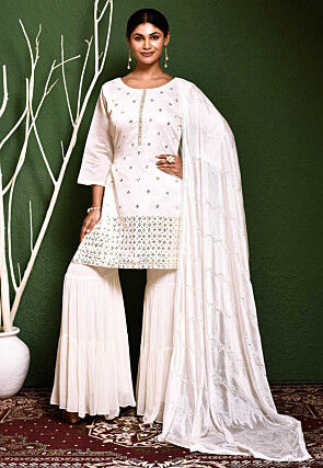 Gota Patti Cotton Silk Pakistani Suit in White