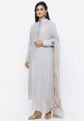 Gota Patti Cotton Silk Straight Suit in Light Grey