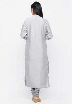 Gota Patti Cotton Silk Straight Suit in Light Grey