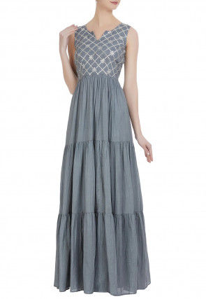 Gota Patti Cotton Tiered Gown in Grey