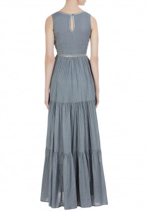 Gota Patti Cotton Tiered Gown in Grey