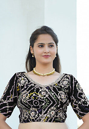 Gota Patti Crepe Blouse in Black