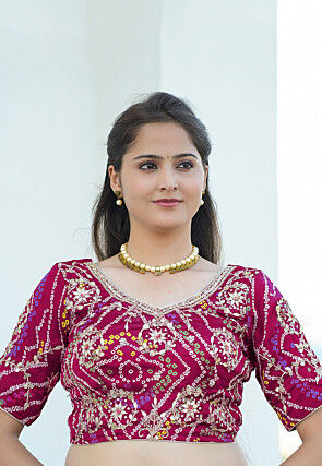 Gota Patti Crepe Blouse in Fuchsia