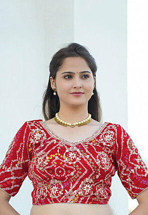 Gota Patti Crepe Blouse in Red