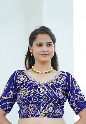 Gota Patti Crepe Blouse in Royal Blue