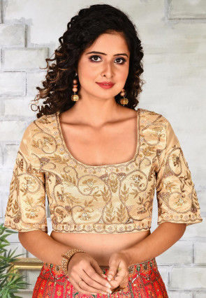Gota Patti Dupion Silk Blouse in Beige