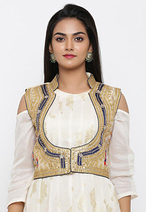 Gota Patti Dupion Silk Jacket in Beige