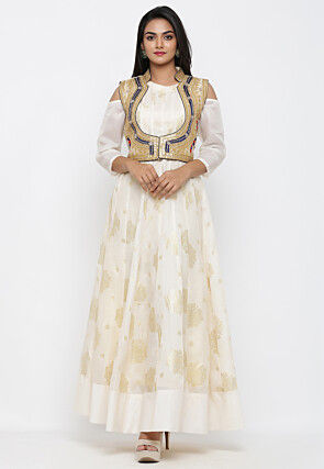 Gota Patti Dupion Silk Jacket in Beige