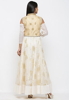 Gota Patti Dupion Silk Jacket in Beige