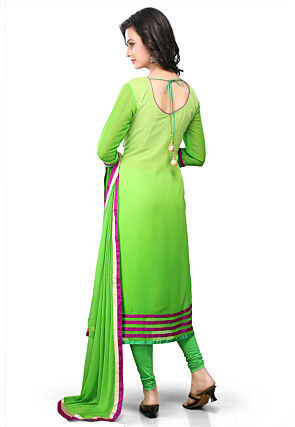 Gota Patti Embroidered Georgette Straight Suit in Shaded Green