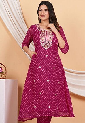Gota Patti Georgette A Line Kurta in Fuchsia