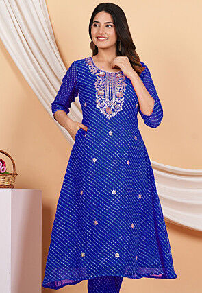 Gota Patti Georgette A Line Kurta in Royal Blue
