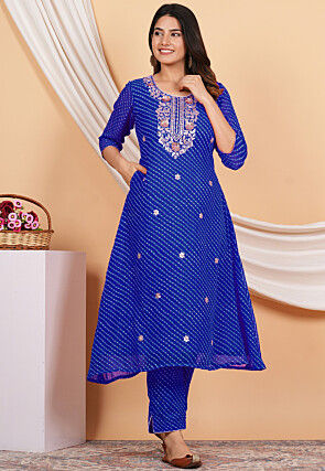 Gota Patti Georgette A Line Kurta Set in Royal Blue