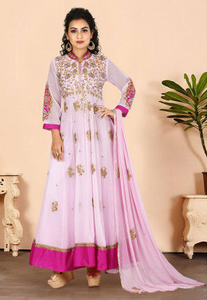 Gota Patti Georgette Abaya Style Suit in Pink