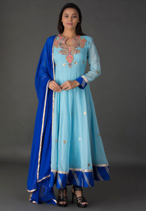 Gota Patti Georgette Abaya Style Suit in Sky Blue