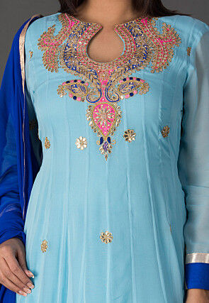 Gota Patti Georgette Abaya Style Suit in Sky Blue