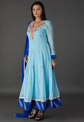 Gota Patti Georgette Abaya Style Suit in Sky Blue