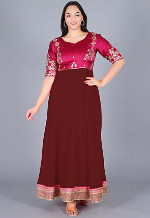 Gota Patti Georgette Anarkali Kurta Set in Brown and Magenta