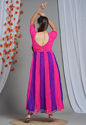Gota Patti Georgette Anarkali Suit in Fuchsia and Royal Blue