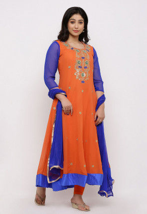 Gota Patti Georgette Anarkali Suit in Orange