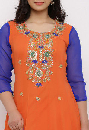 Gota Patti Georgette Anarkali Suit in Orange
