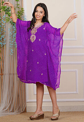 Gota Patti Georgette Kaftan in Purple