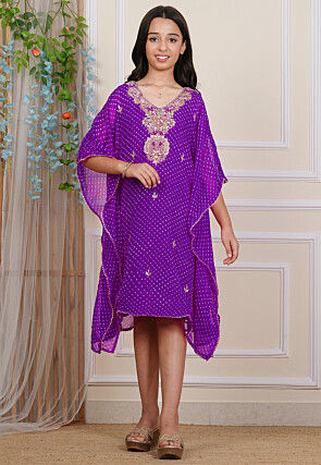 Gota Patti Georgette Kaftan in Purple