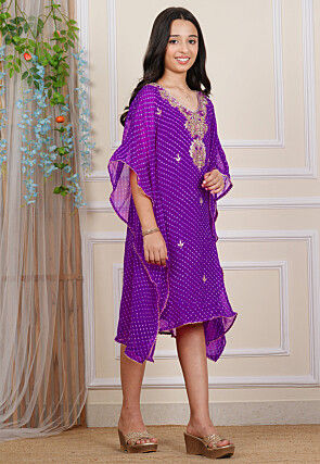 Gota Patti Georgette Kaftan in Purple