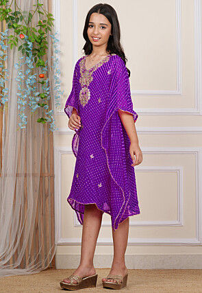 Gota Patti Georgette Kaftan in Purple