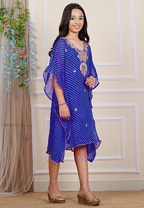 Gota Patti Georgette Kaftan in Royal Blue