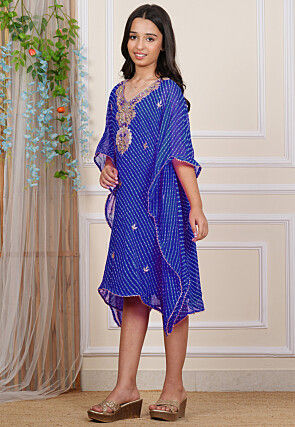 Gota Patti Georgette Kaftan in Royal Blue