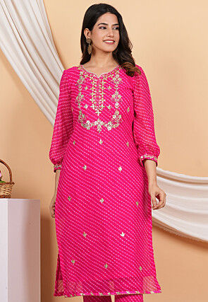 Gota Patti Georgette Straight Kurta in Pink