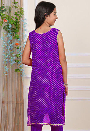 Gota Patti Georgette Straight Kurta in Purple