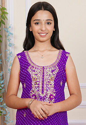 Gota Patti Georgette Straight Kurta in Purple
