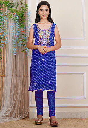 Gota Patti Georgette Straight Kurta Set in Royal Blue