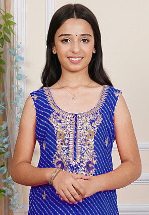 Gota Patti Georgette Straight Kurta Set in Royal Blue