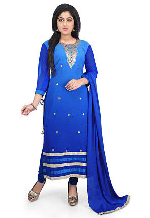 Gota Patti Georgette Straight Suit in Blue Ombre
