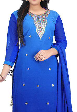 Gota Patti Georgette Straight Suit in Blue Ombre