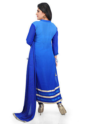 Gota Patti Georgette Straight Suit in Blue Ombre