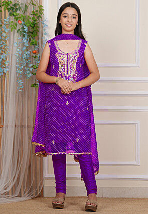 Gota Patti Georgette Straight Suit in Purple