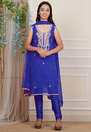 Gota Patti Georgette Straight Suit in Royal Blue
