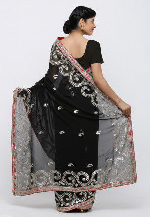 Gota Patti Hand Embroidered Pure Georgette Saree in Black