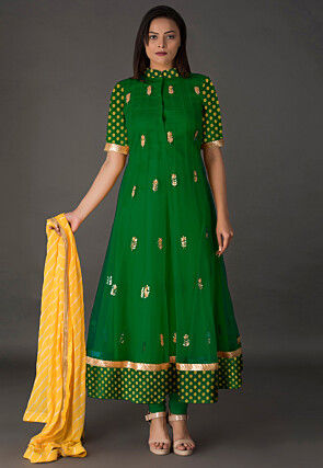 Gota Patti Net Anarkali Suit in Green