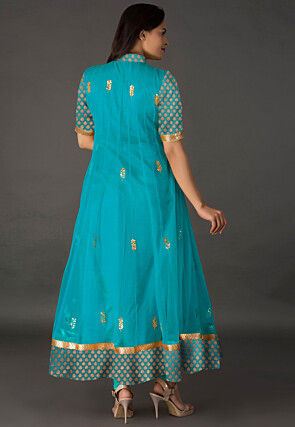 Gota Patti Net Anarkali Suit in Turquoise