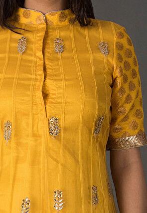 Gota Patti Net Anarkali Suit in Mustard